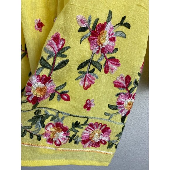 Figueroa‎ & Flowers Women Yellow Flower Long Sleeve Boho Top Size Medium Peasant - Picture 12 of 12